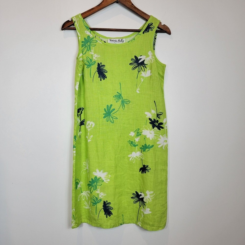Vintage Victoria Holley 100%‎ Linen Sleeveless Shift Dress Size 2P